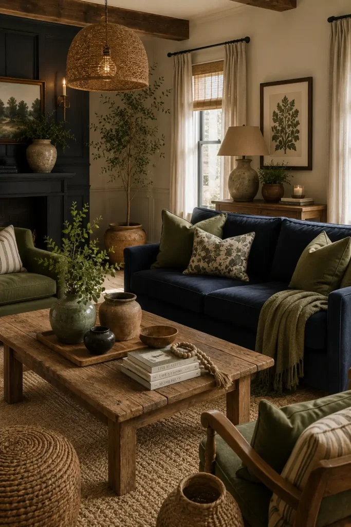 Earthy Olive Green and Navy Decor Ideas