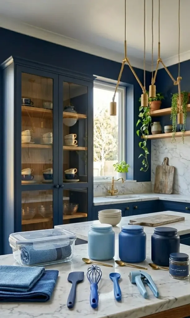 Marble Countertops With Navy Cabinets
