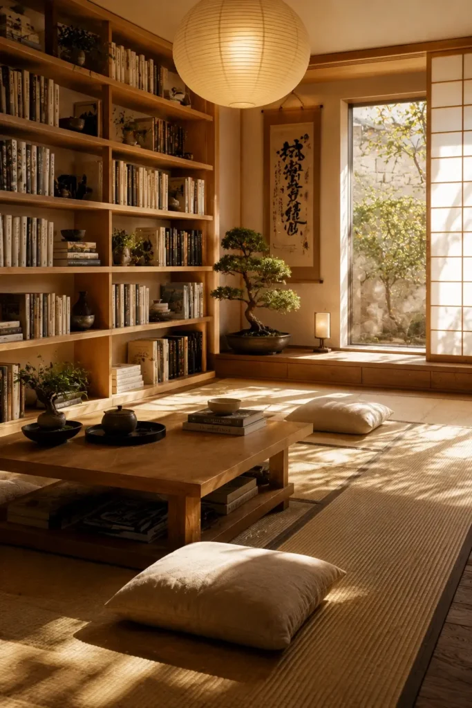 Japanese Zen Home Library Decor Ideas