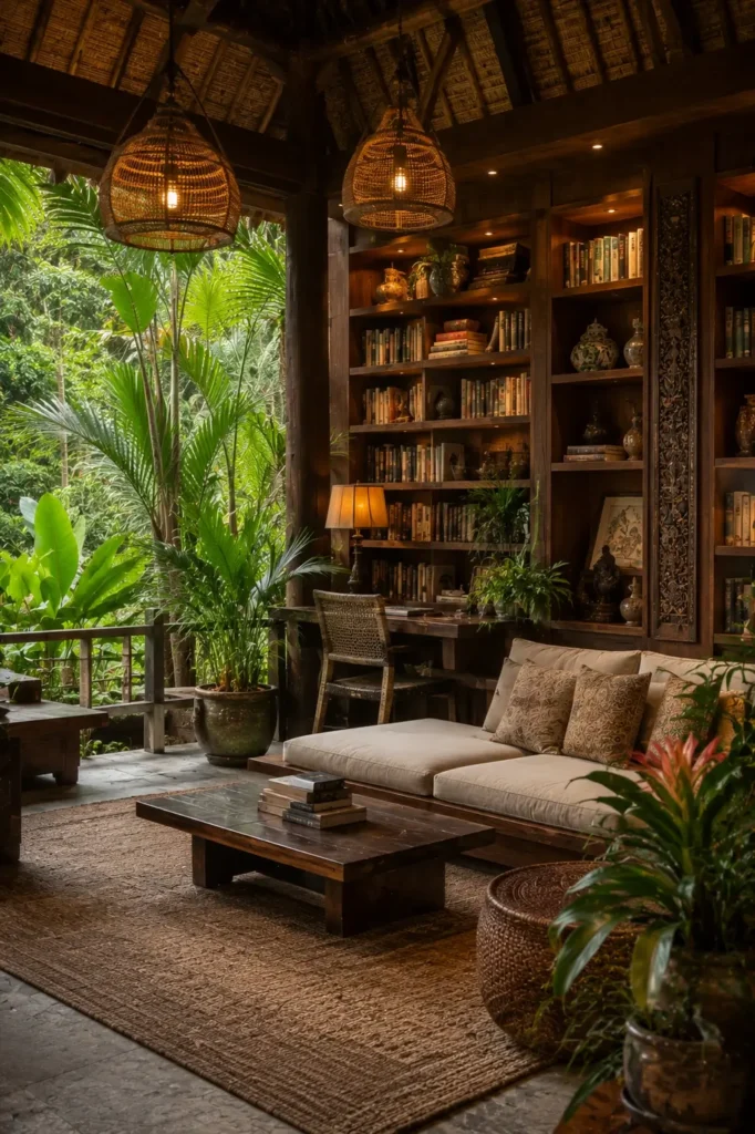 Boho and Earthy Home Library Decor Ideas
