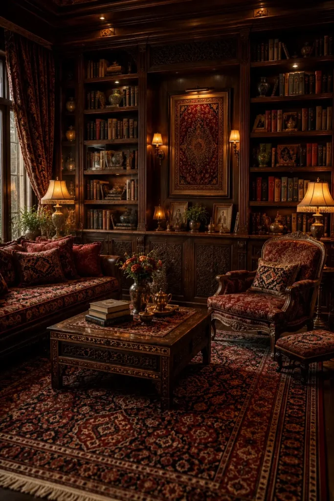 Persian Style Home Library Ideas With Rich Textures