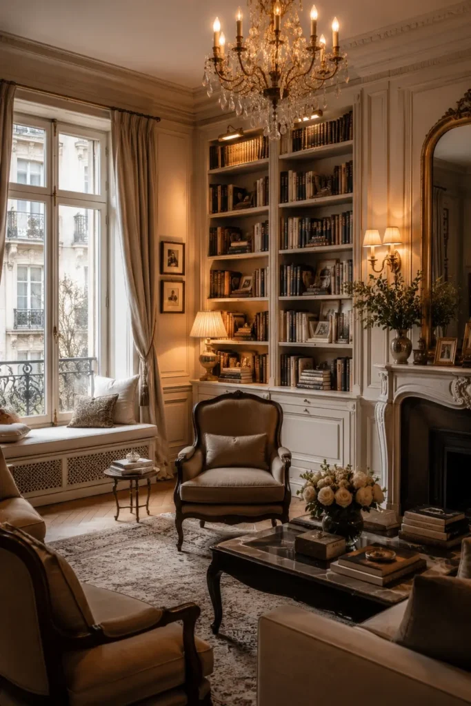 French Parisian Home Library Decor Ideas