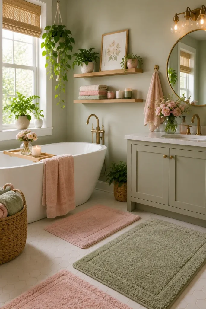 Pink and Green Bathroom Rugs and Bath Mats