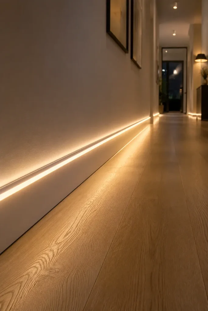 LED Strip Baseboard Lighting for Hallway Night Paths
