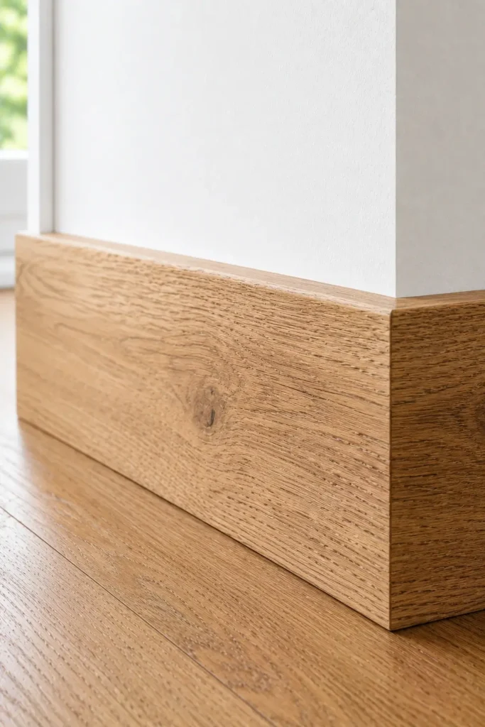 Natural Wood Baseboards With White Walls