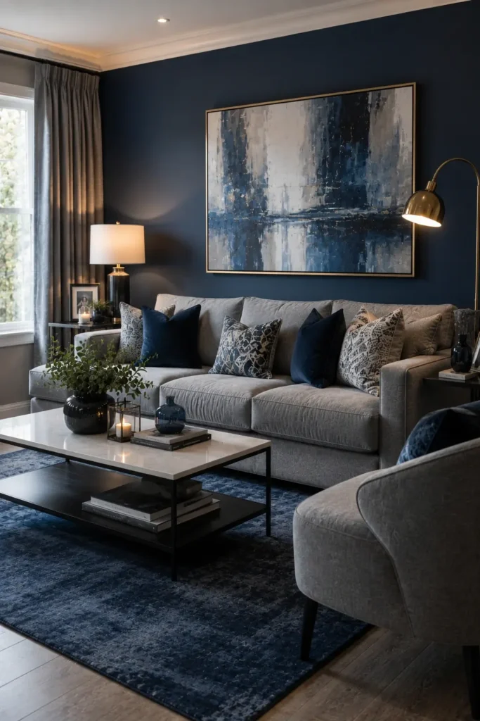 Blue Accent Wall in a Grey Room