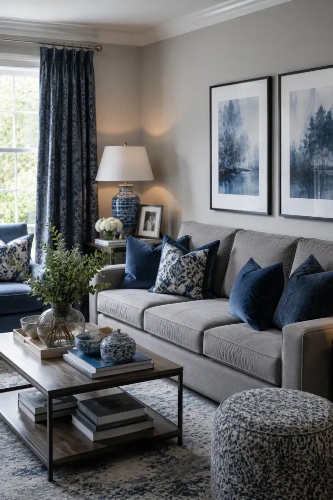 Grey Walls with Blue Decor