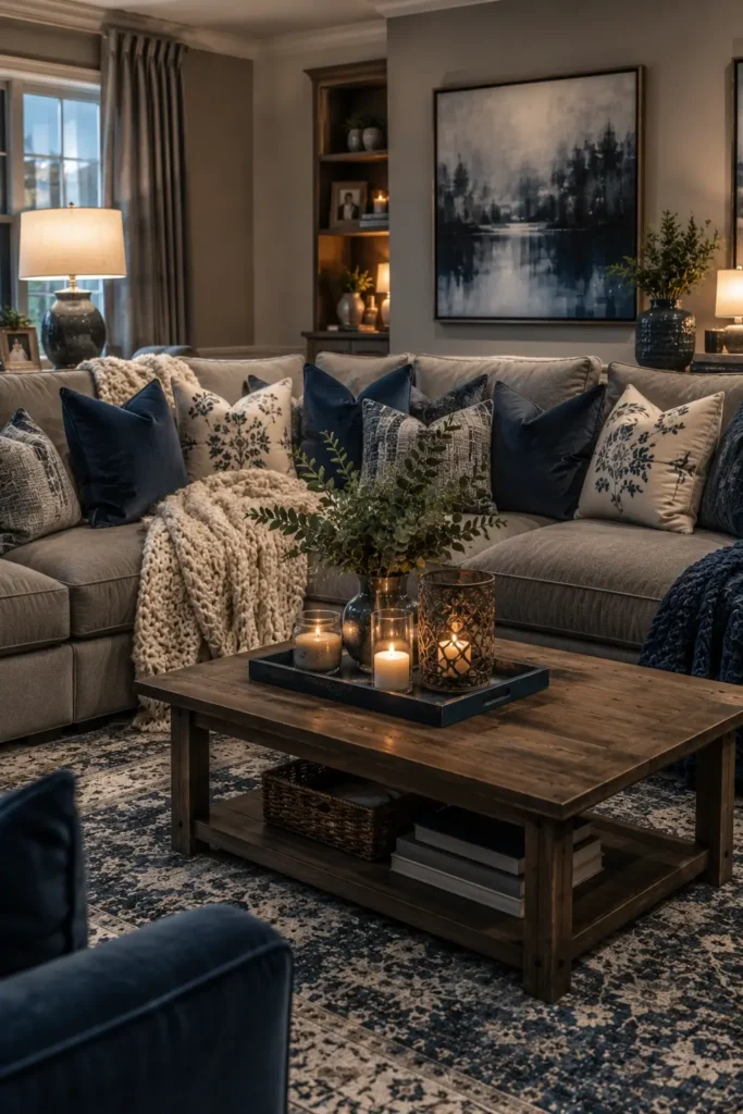 Cosy Blue and Grey Living Room
