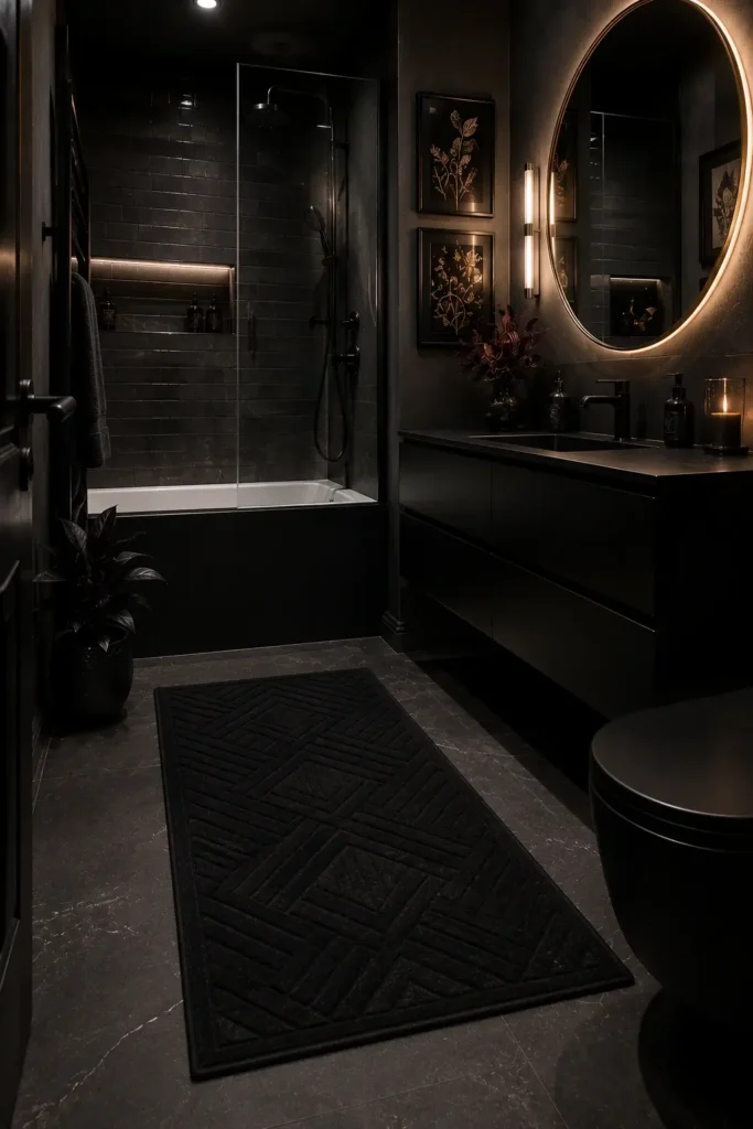 Black Bath Mat Designs for Modern Goth Bathrooms