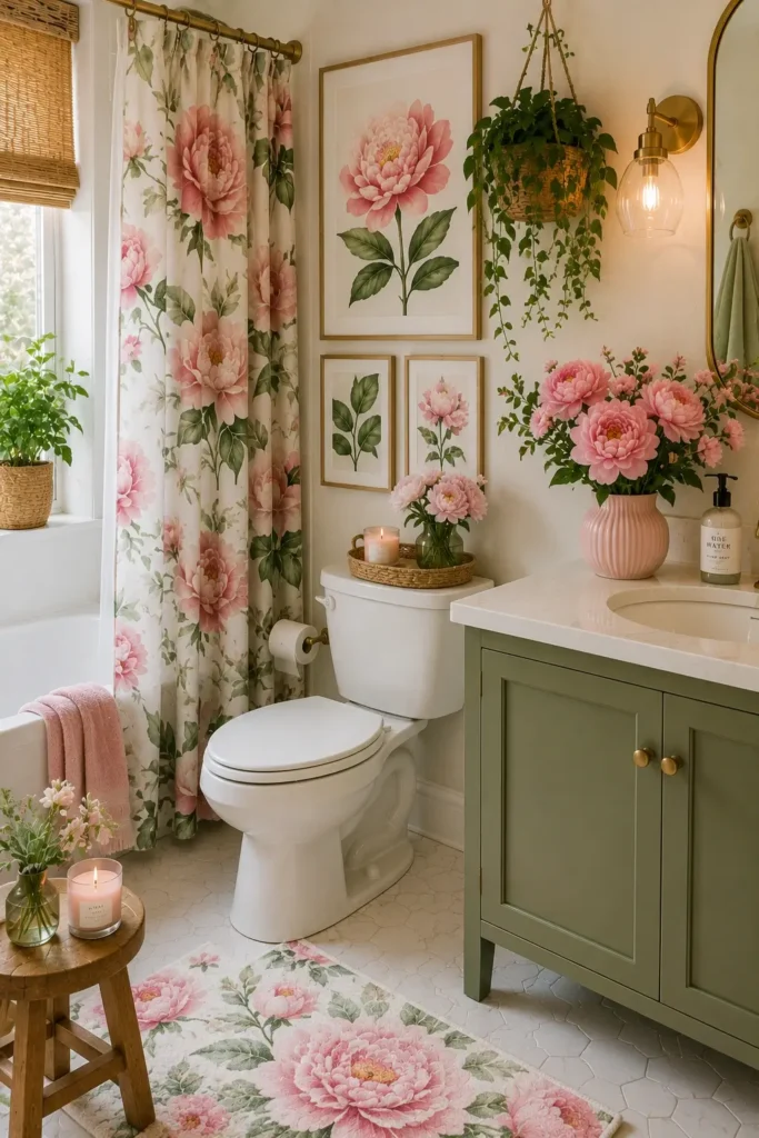 Pink Peony and Green Flower Decor Accents