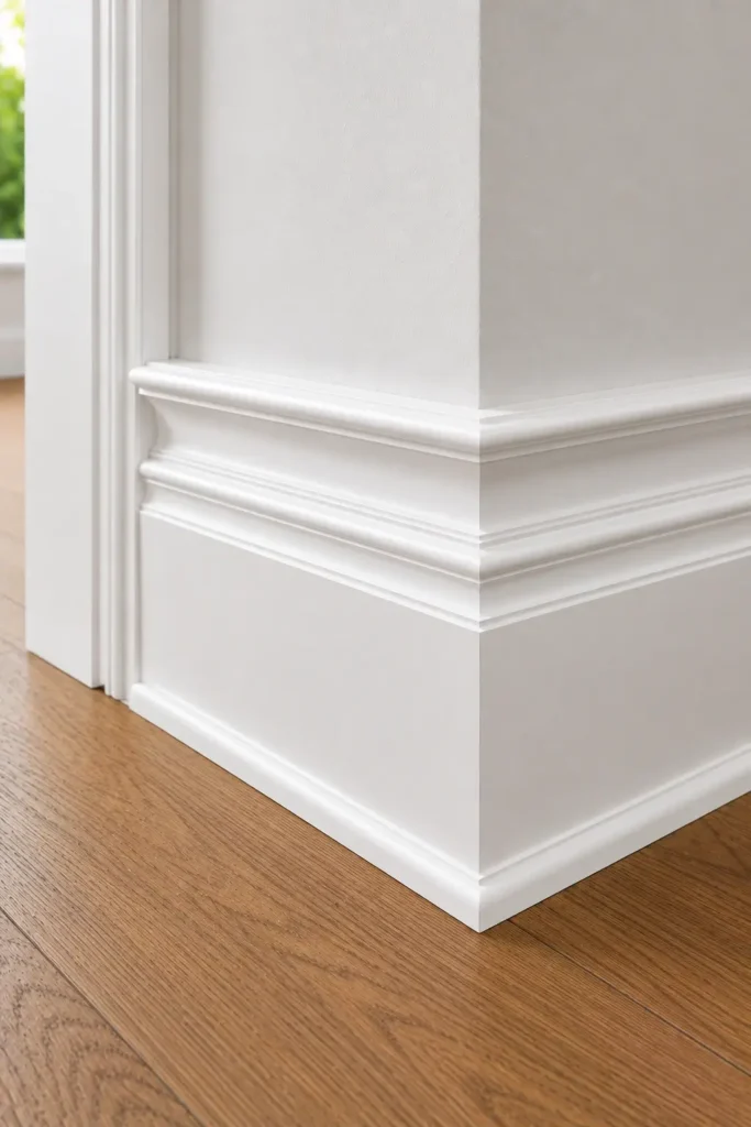 Farmhouse Baseboard Trim With a Decorative Cap Molding
