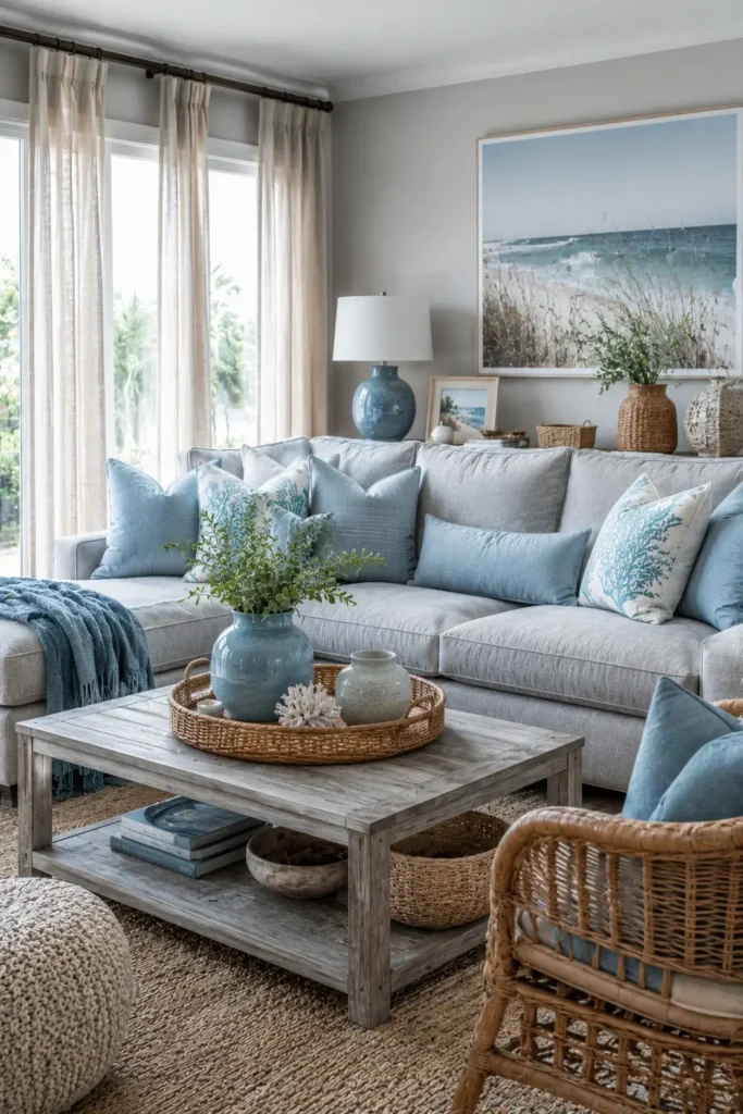 Coastal Blue and Grey Living Room
