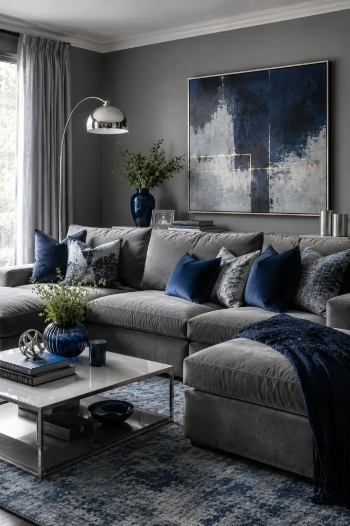 Contemporary Blue and Grey Living Room