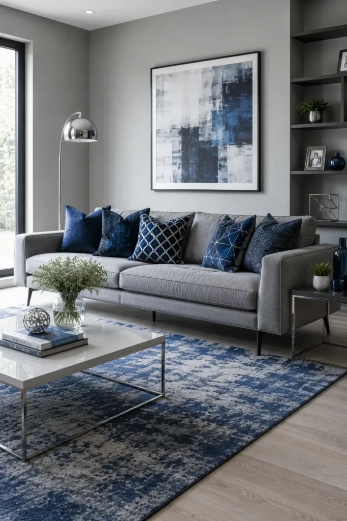 Modern Blue and Grey Living Room