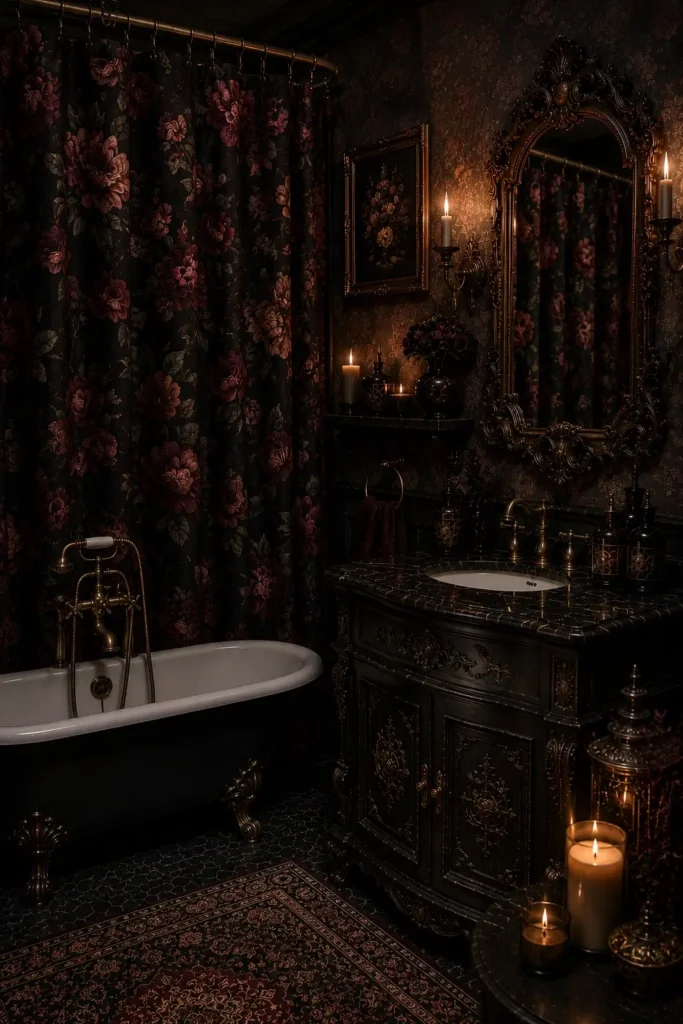 Floral Bathroom Shower Curtains With a Dark Twist