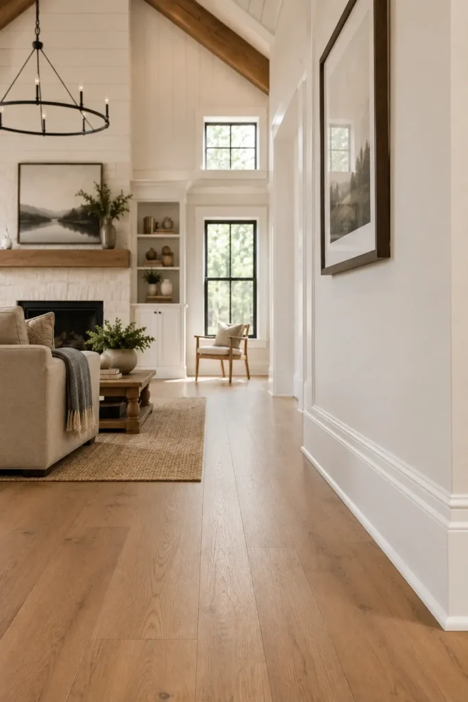 Crisp White Farmhouse Baseboards for Bright Interiors