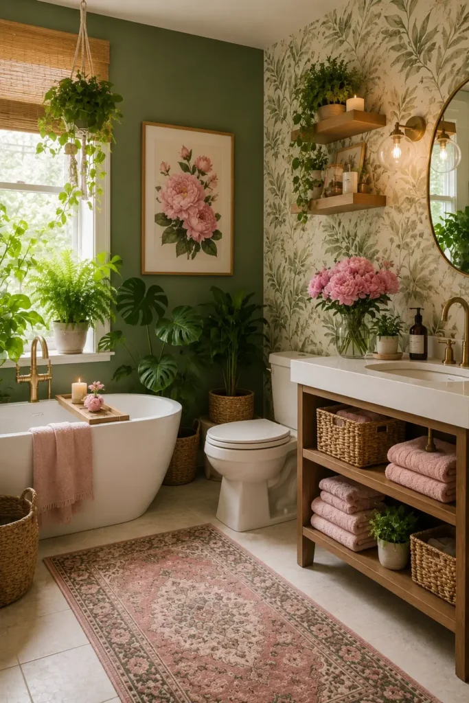 Botanical Green Pink Bathroom Inspiration