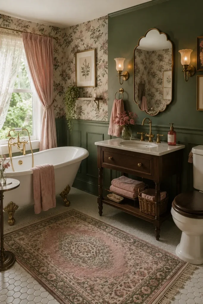 Green and Pink Vintage Bathroom Style