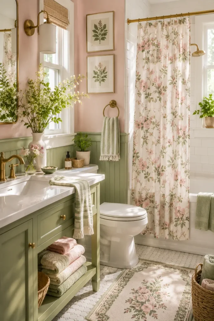Pastel Pink and Sage Green Bathroom Ideas