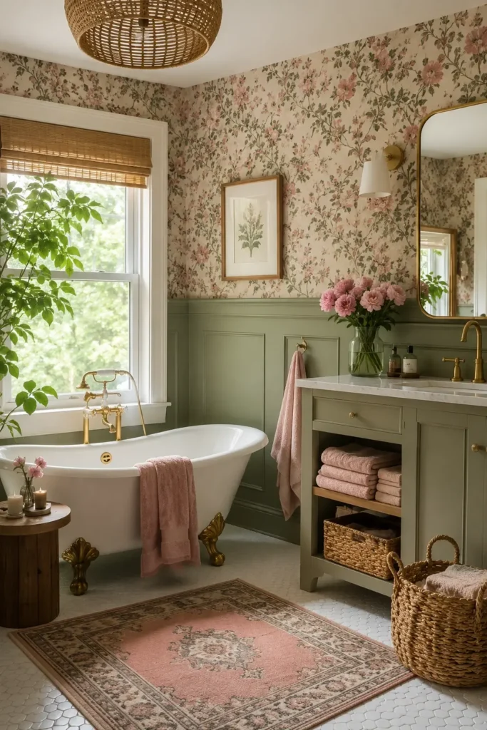 Sage Green and Blush Pink Bathroom Decor