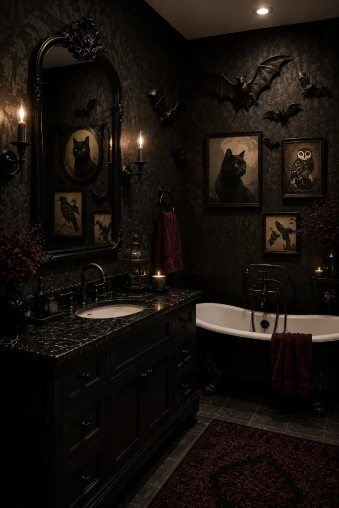 Gothic Bat Wall Decor and Black Cat Artwork