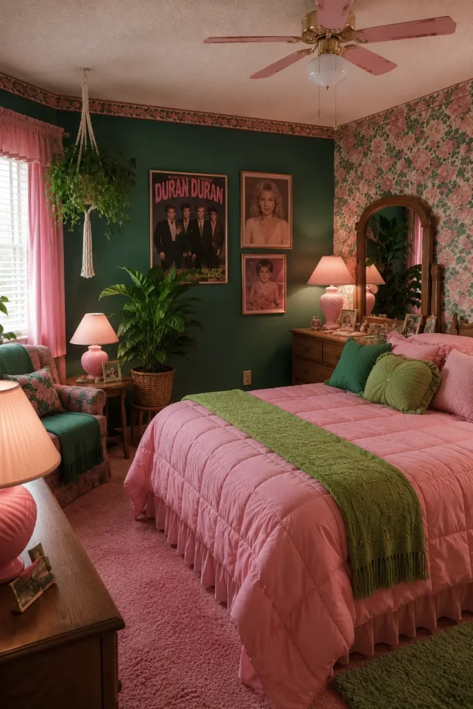 Pink and Green 80s Bedroom Decor