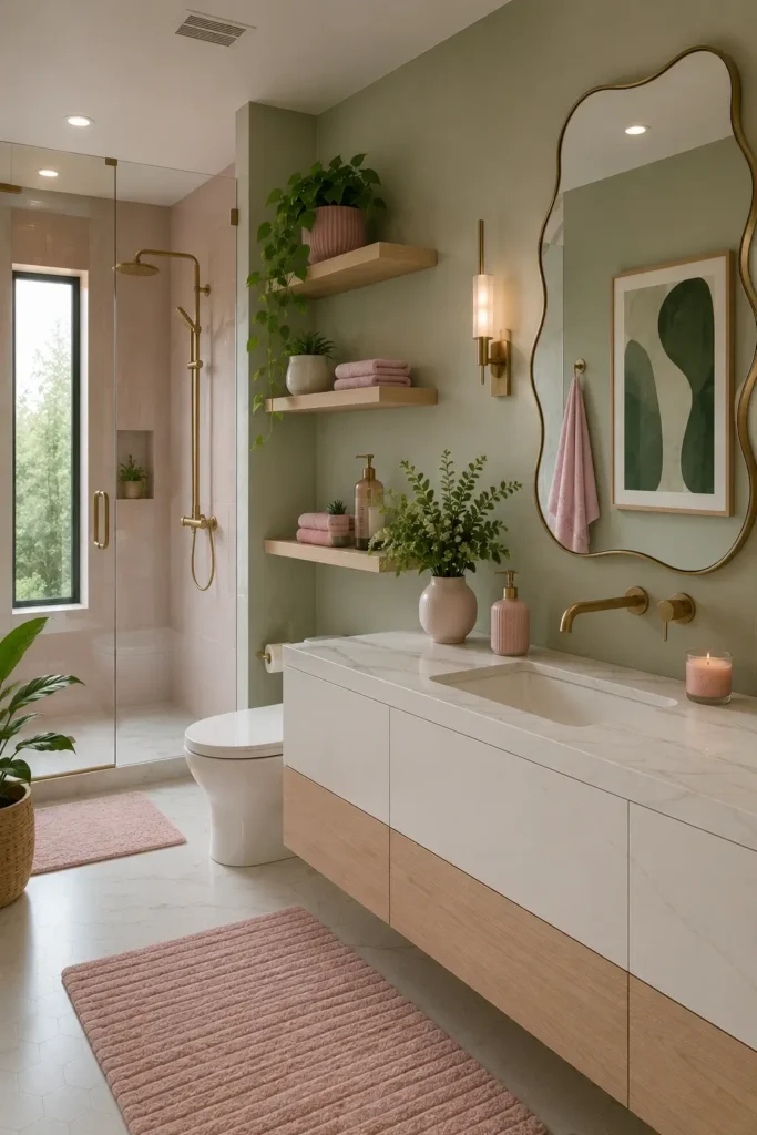 Modern Pink and Green Bathroom Design Ideas