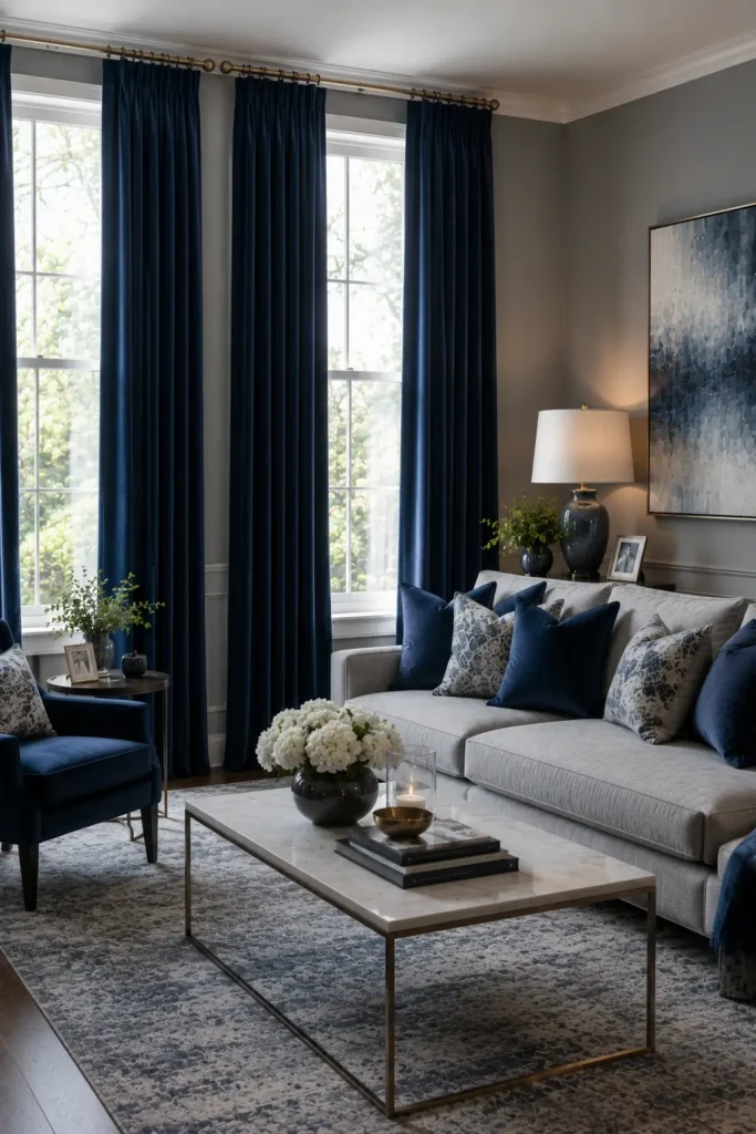 Blue Curtains for a Grey Living Room