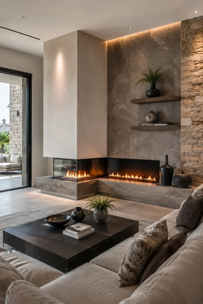 Fireplace Surround Ideas for an L-Shaped Fireplace