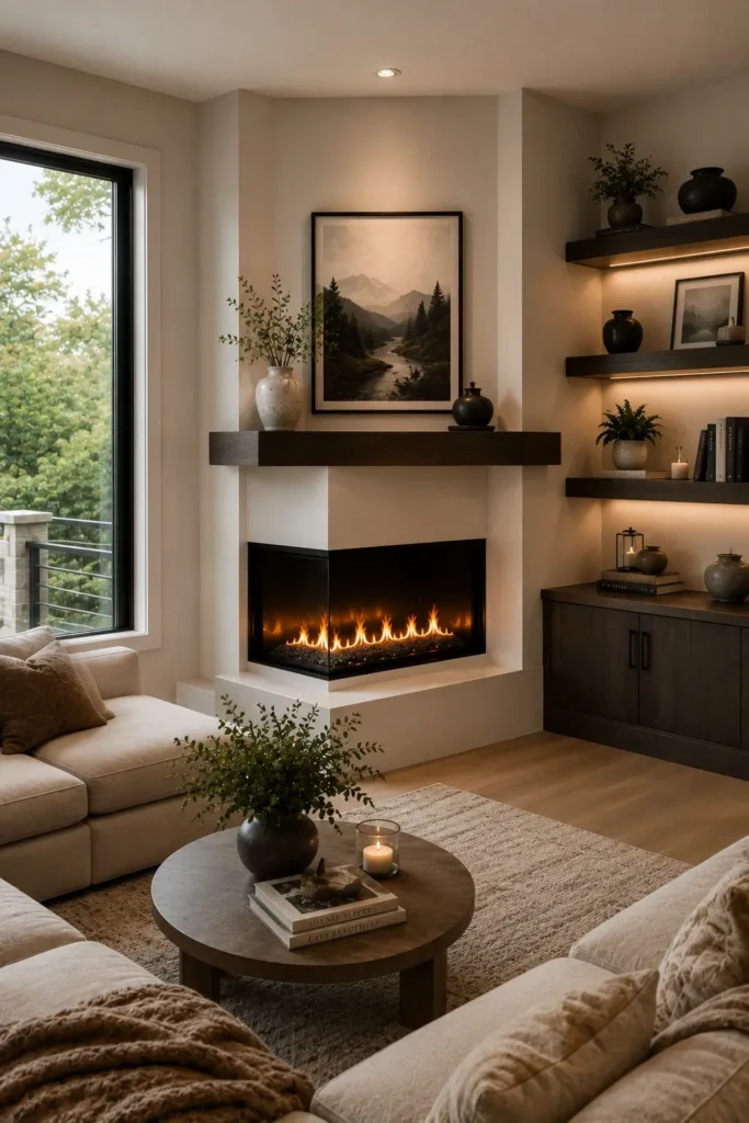 Corner L-Shape Fireplace Ideas