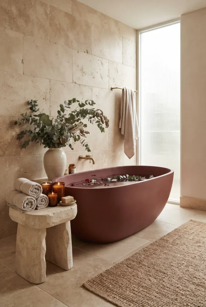 Beige and Red Spa Bathroom
