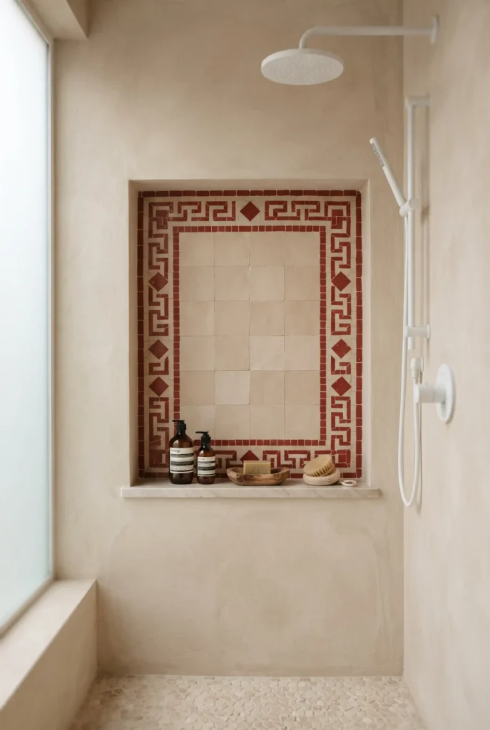 Beige and Red Tile Combination