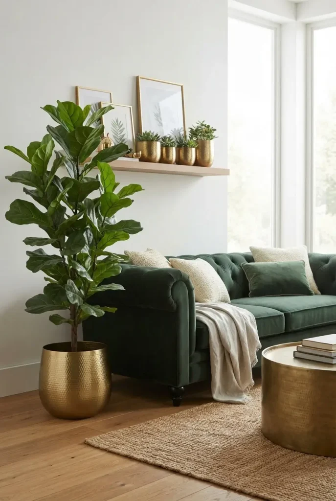 Real or Faux Plants in Gold Pots