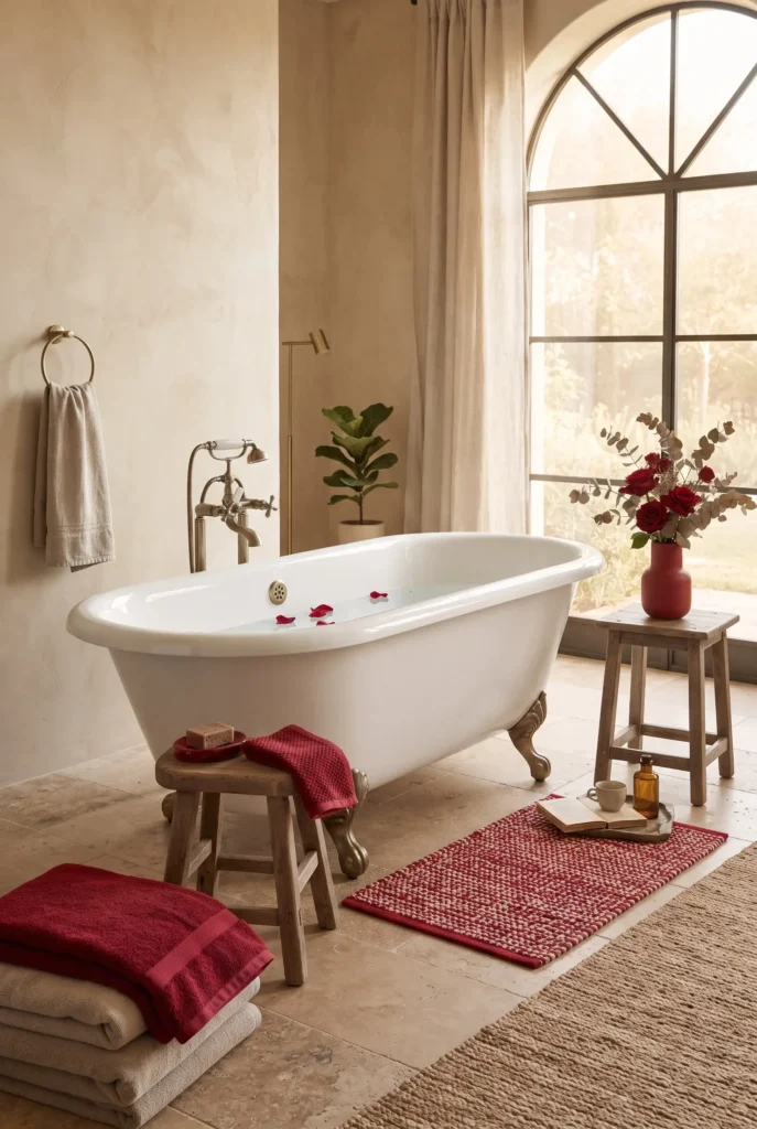 Beige and Crimson Bathroom