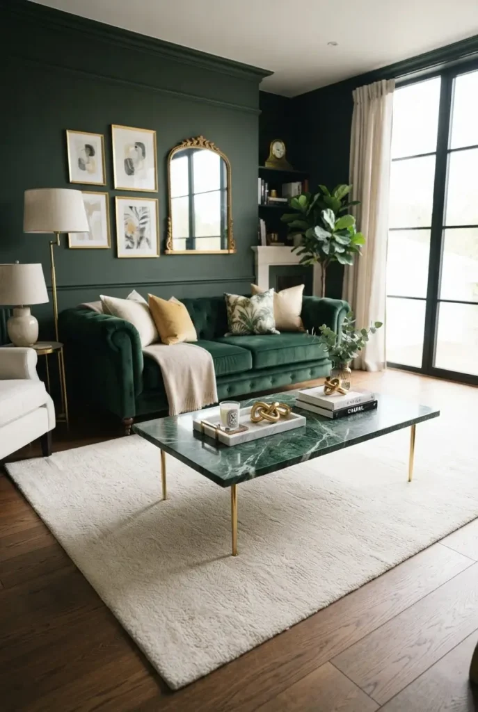 Green Marble Tables with Gold Legs