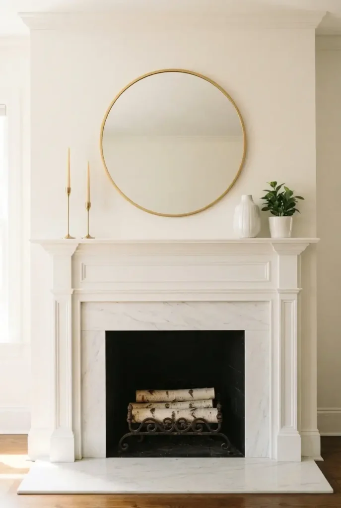 White Fireplace with Gold Decor