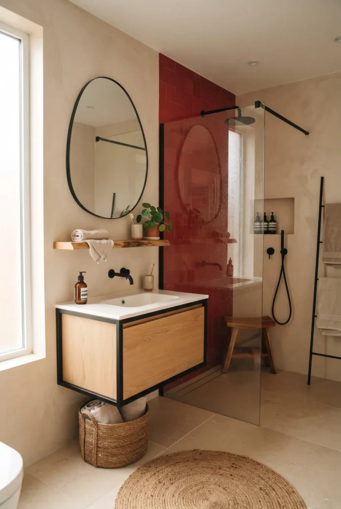 Modern Beige and Red Bathroom