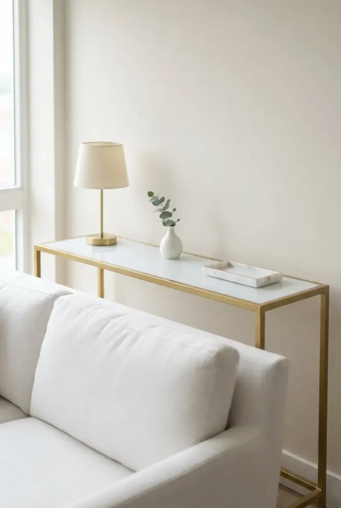 Gold Console Behind the Sofa