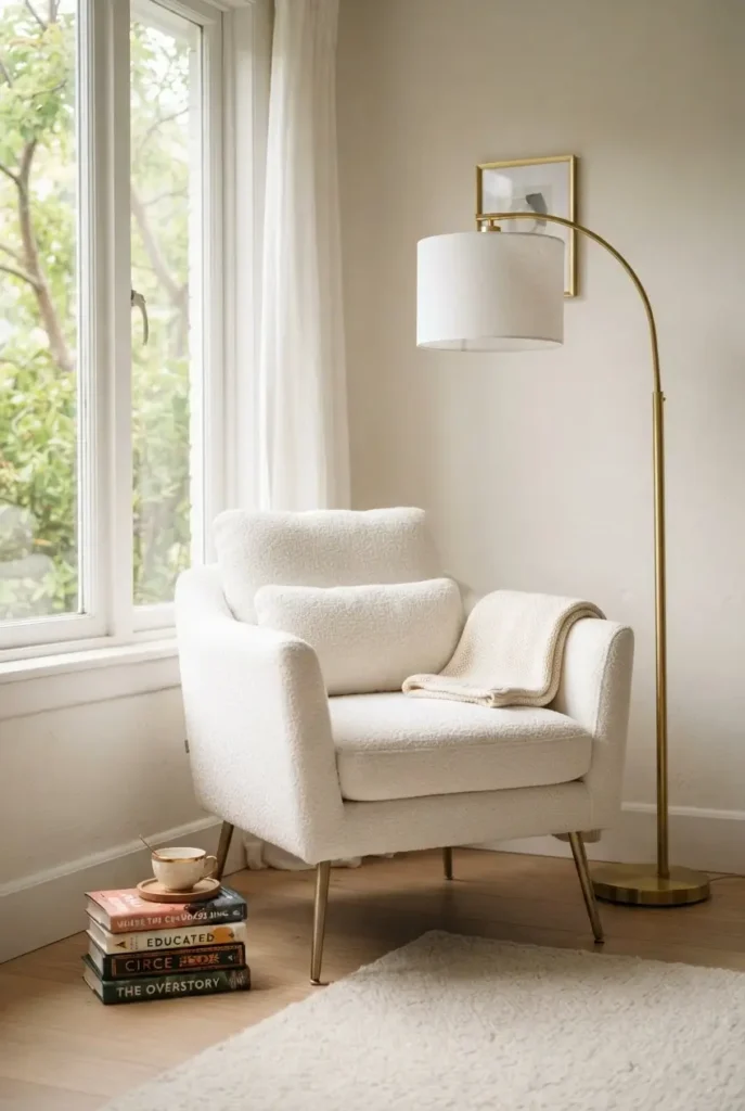 A Reading Nook in Gold and White
