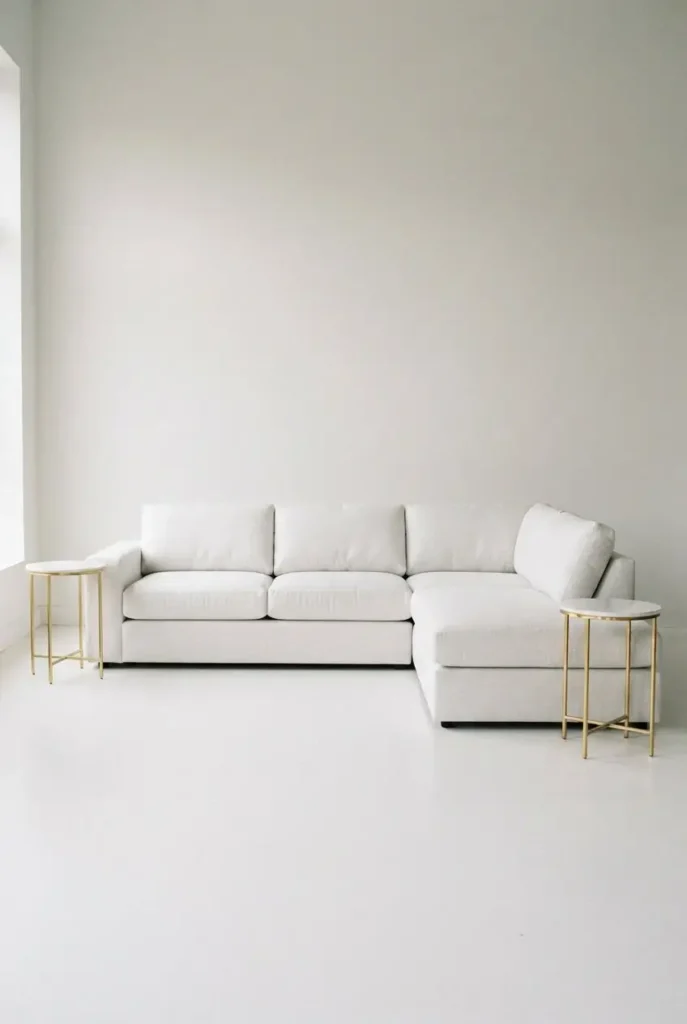 White Sectional with Gold Side Tables