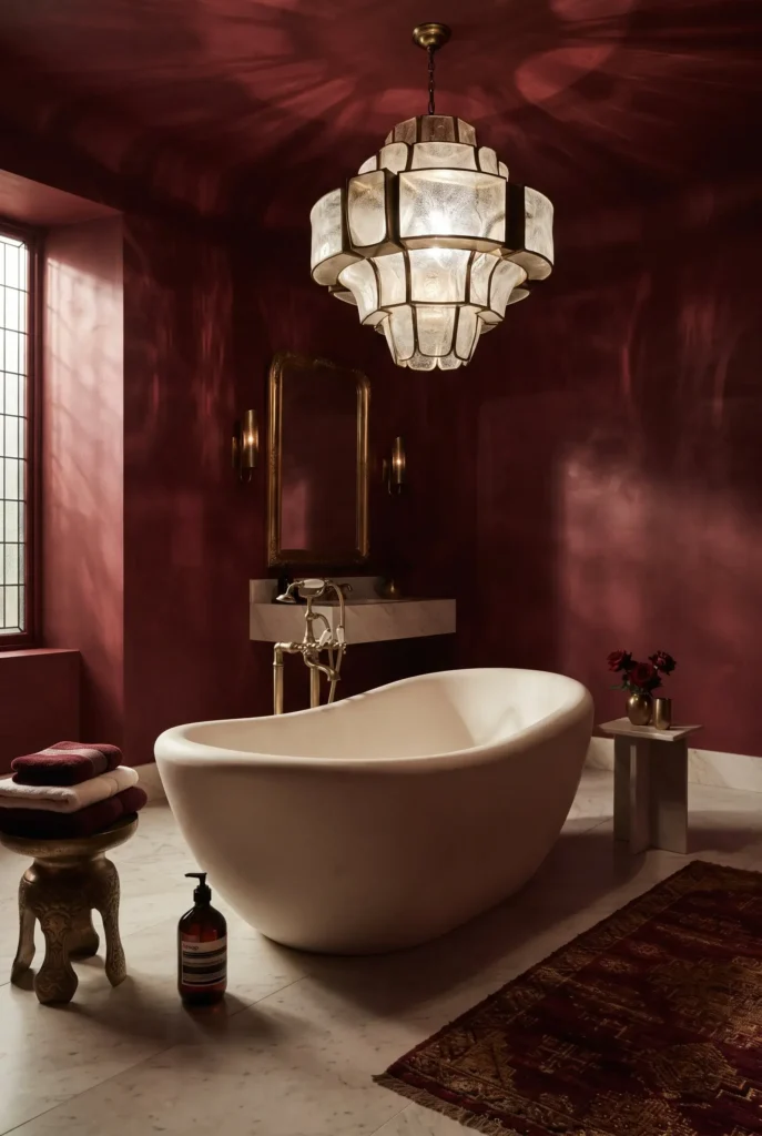 Bold Red and Beige Bathroom