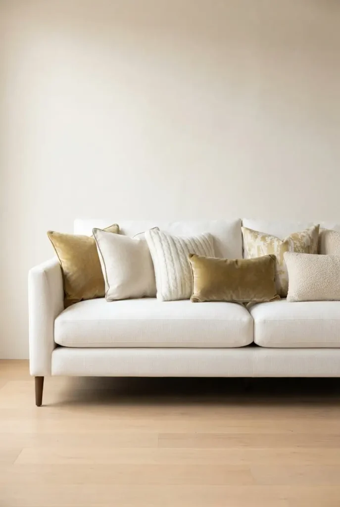 White Sofa with Gold Accent Pillows