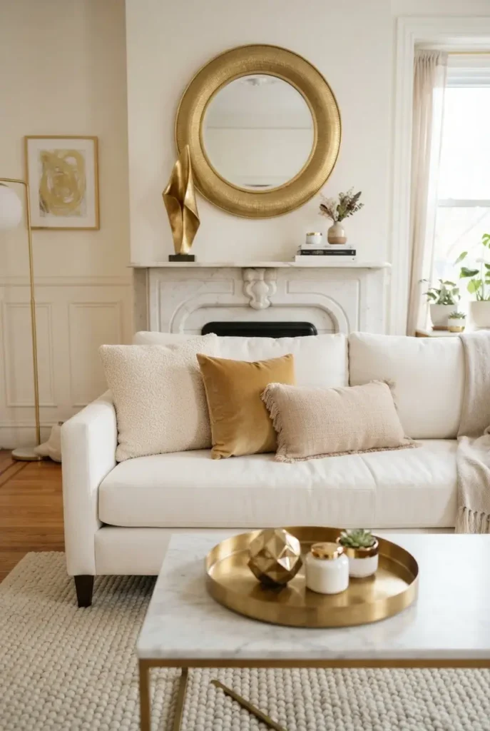 White and Gold Living Room Decor