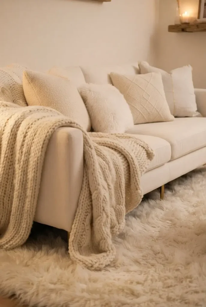 A Cozy White and Gold Living Room