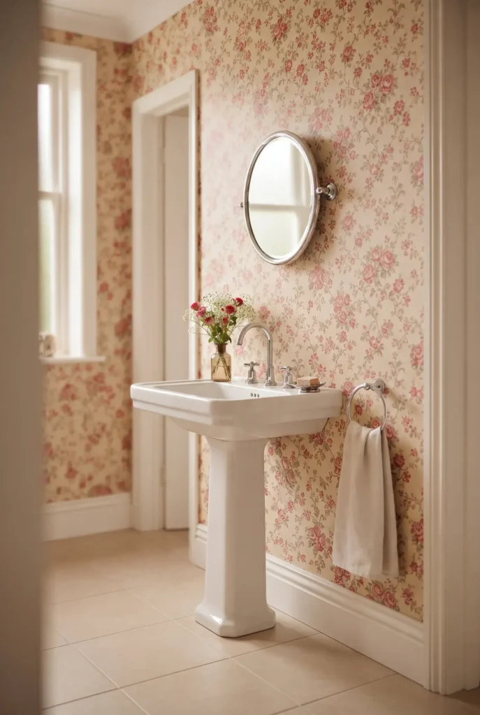 Beige and Red Floral Bathroom