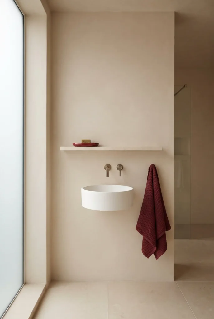 Beige and Red Minimalist Bathroom