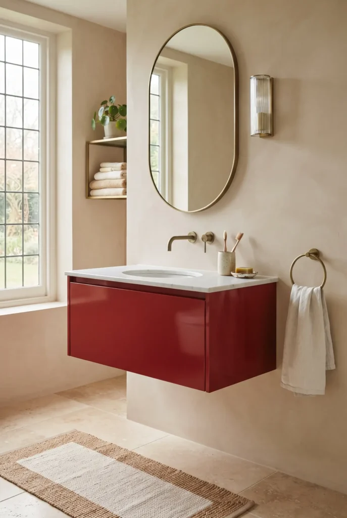 Try a Red Vanity With Beige Walls