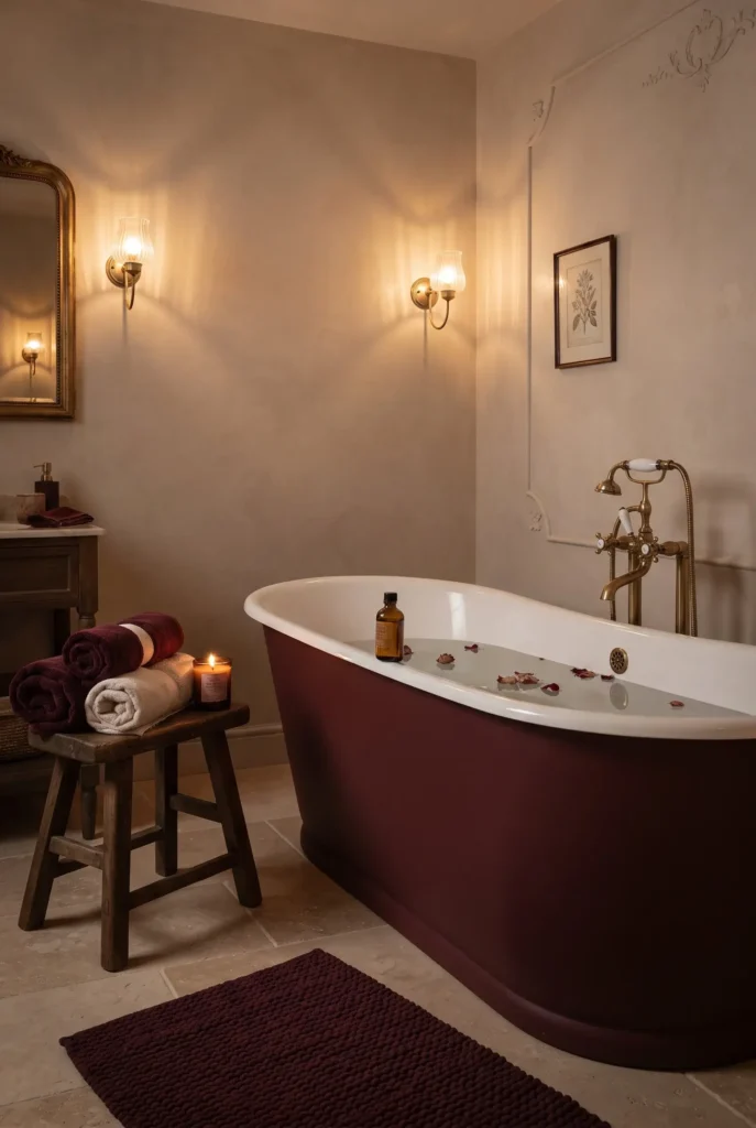 Beige and Burgundy Bathroom