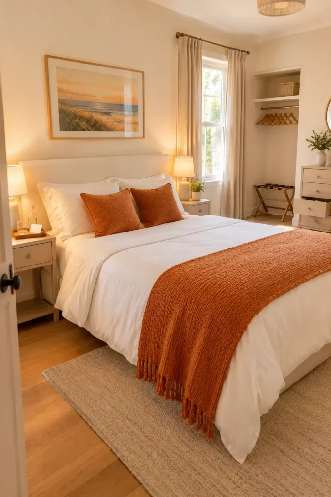 White and Orange Guest Bedroom