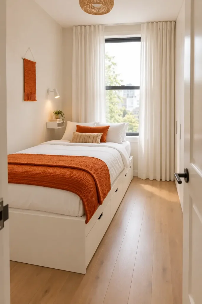 Small White and Orange Bedroom
